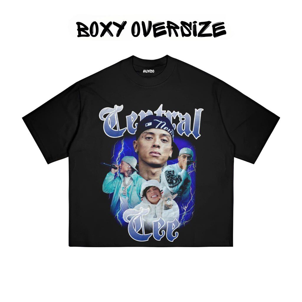 Auxso Clothing - Boxy Oversize Central Cee Rapper Bootleg Design เสื้อยืดสีดําสําหรับผู้ชายและผู้หญิ