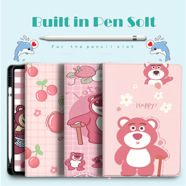 เคส iPad Strawberry Bear พร้อมปากกาสล็อต iPad Air 5 เคส iPad 10 pro 11 นิ้ว Air 4 3 2 1 gen 9 8 7 Ai