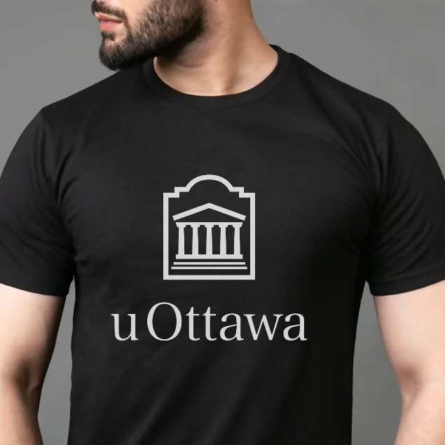 University of Ottawa Canada เสื้อยืดผ้าฝ้ายแขนสั้นสีดํา