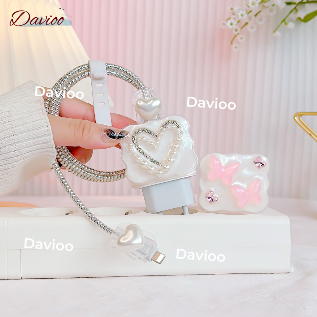 Davioo Pearl Butterfly Pattern iPhone Charger Cable Protector iPhone Charger Case 18w&20w18w&20w