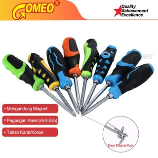 Obeng Bolak-Balik Tembus 3 Posisi GOMEO | Ketok Plus Minus 2 Way Magnet Multifungsi Gagang Karet
