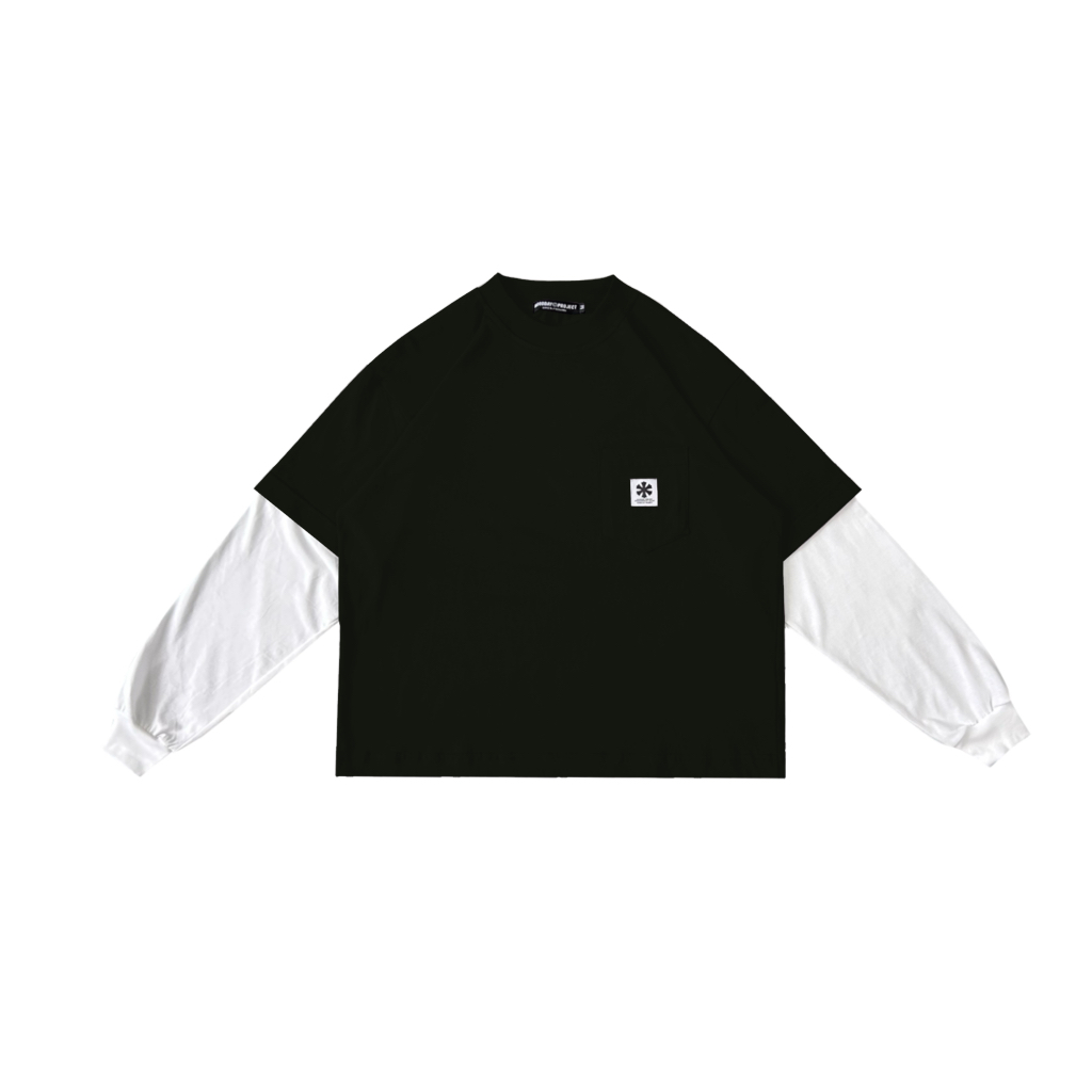CROP BOXY TEE DOUBLE LAYER สีดํา LONG-SLEEVED BOXY CROP เสื้อยืด MOODDAY PROJECT