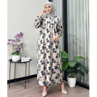 Tamala Daster Midi Dress Motif Jumbo Rayon Premium Lengan 7/8 Terlaris Ld 120 Busui Friendly