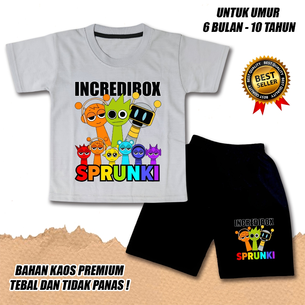 KATUN BOYS GIRLS SHORT SLEEVED SET SPRUNKI BOYS T-SHIRTS 3 COTTON MATERIAL สีดํา TROUSERS