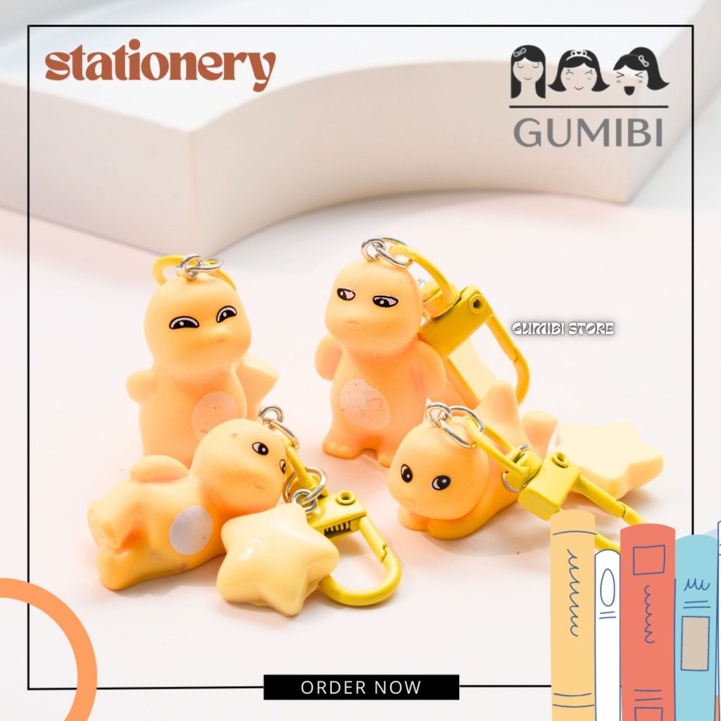 GANTUNGAN NAILONG DINO STAR RESIN KEYCHAIN พวงกุญแจน่ารักสีเหลือง DINO NAILONG RESIN พวงกุญแจพร้อม G