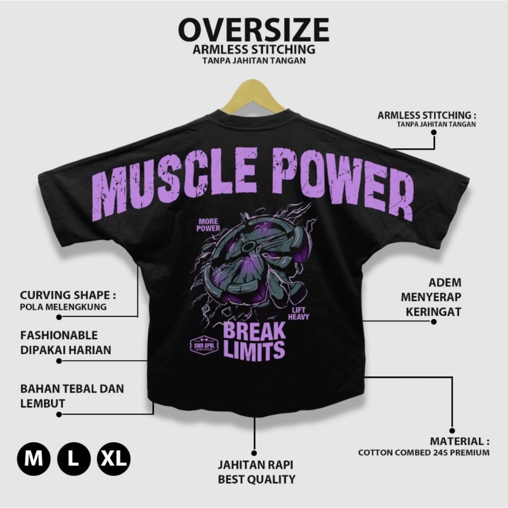 SMR APPAREL - ขนาดใหญ่ Muscle Power Cotton Combed 24s เสื้อยืดสําหรับผู้ชายและผู้หญิงผู้ใหญ่ออกกําลังกายยิม
