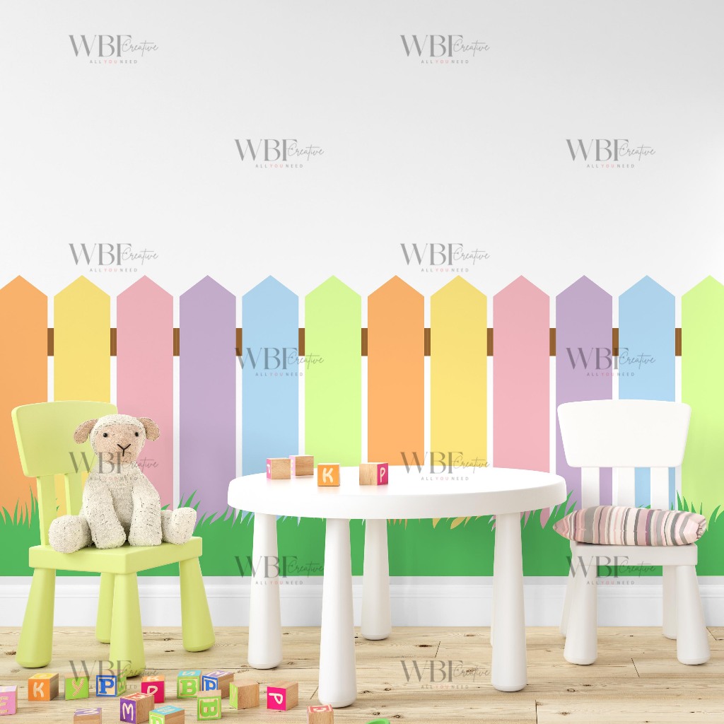 RAINBOW TAPERED FENCE STICKER - TAPERED RAINBOW FENCE WALLPAPER - CHILDRENS ROOM WALLPAPER - SCHOOL 