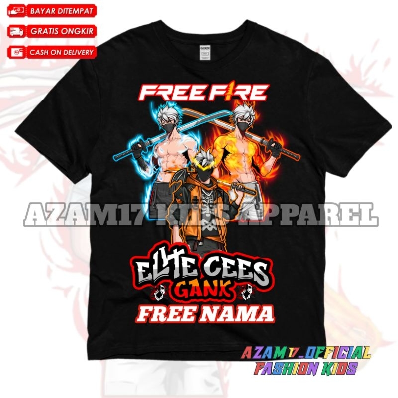 ฟรีเสื้อผ้า NAME CHILDRENS FF ELITE CEES GANK CHARACTER FF ฟรีไฟ KATANA VERSION / CHILDRENS TSHIRT เ