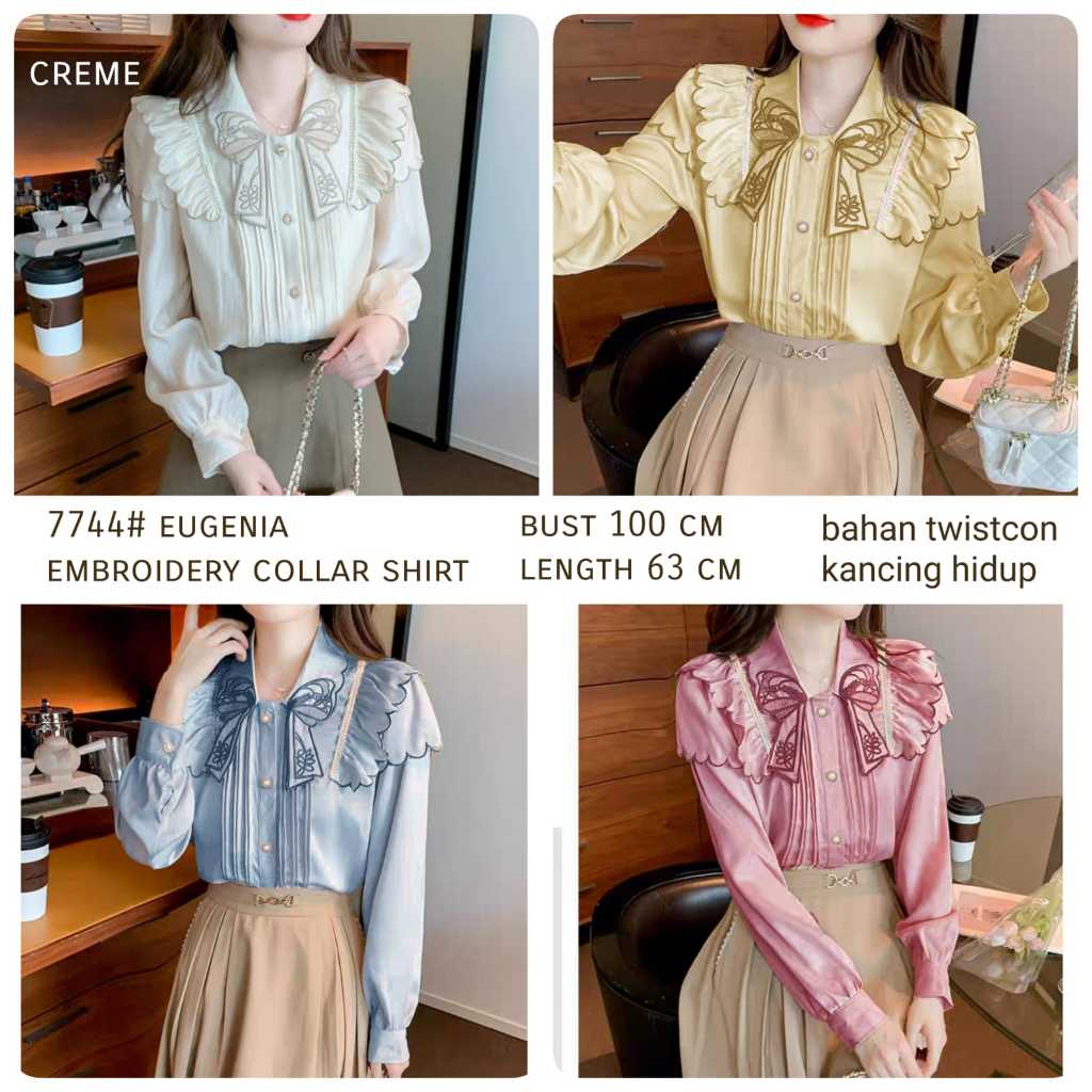 BLOUSE 7744 3M THREE M TM EUGINA EMBROIDERY COLLAR SHIRT TOP PREMIUM KOREAN FASHION แฟชั่นนําเข้า AF