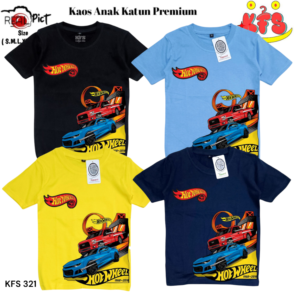 KATUN KFS 321 Hotwheels Kids Premium Cotton Usia เสื้อยืด 1-10 ปี