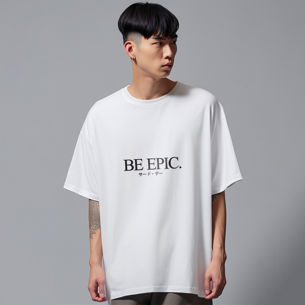 เสื้อยืดแขนสั้นขนาดใหญ่ผู้ชาย ScubaLux หนา "Be Epic" สีขาว MTV43 สีดํา MTV44 สีกากี MTV45