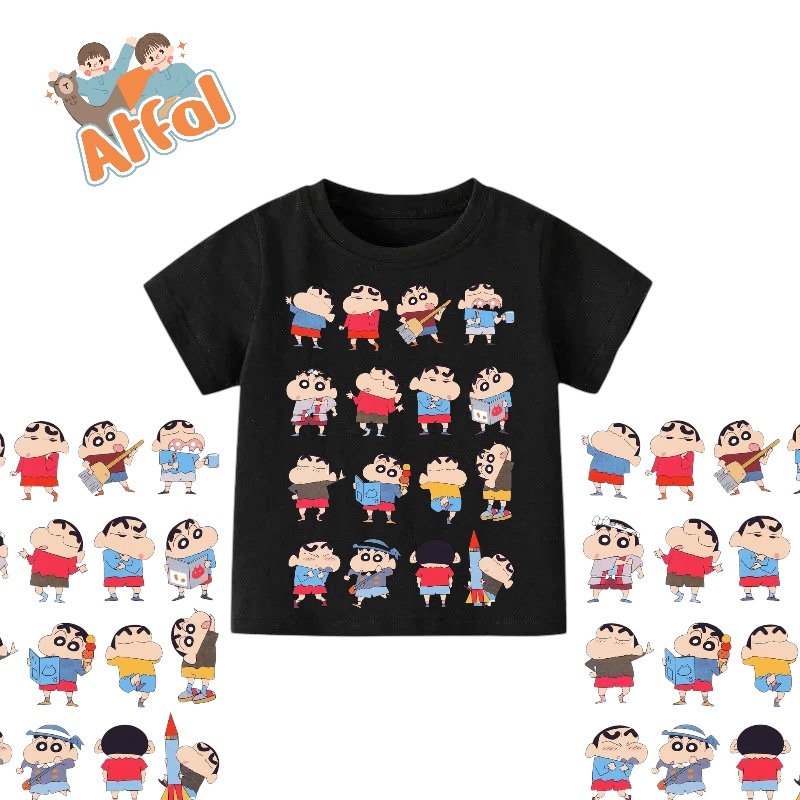 เสื้อยืดเด็กชาย อายุ 1-8 ปี พร้อม Family Sinchan Motif เสื้อ Sinchan