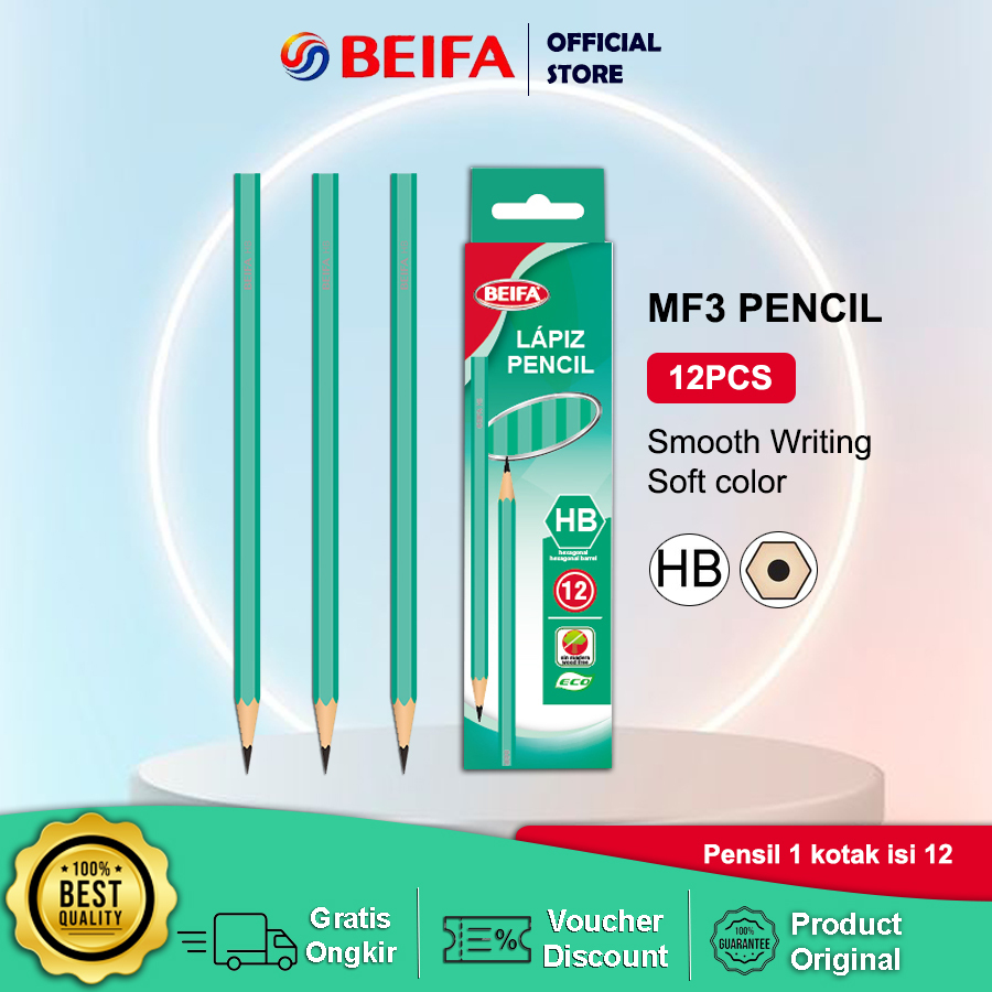 ดินสอ Beifa HB MF3 สีเขียว - ดินสอ 1 กล่อง 12 ชิ้น ต้นฉบับ