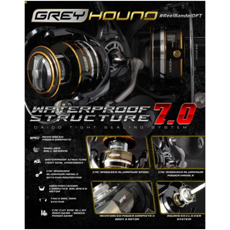 Daido GRAYHOUND GREY HOUND 7.0 รอกตกปลากันน้ํา ORIGINAL POWER HANDLE NEWEST EDITION