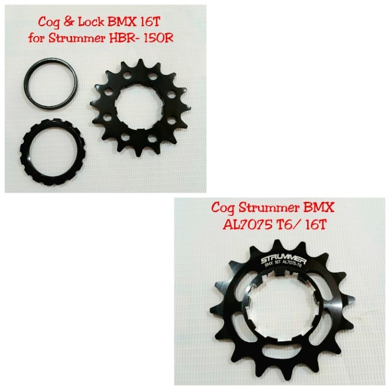 COG & LOCK & SPACER BMX 16T สําหรับ STRUMMER HBR -150R ; COG BMX STRUMMER AL7075- T6 - 16T สีดํา