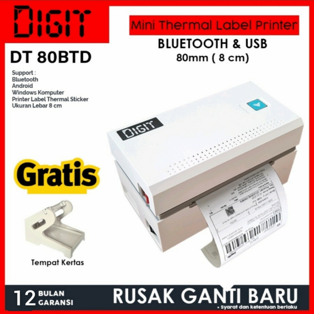 DIGIT UP DT-80BTD PRINTER LABEL 80MM เครื่องพิมพ์ความร้อนใบเสร็จรับเงินการจัดส่ง