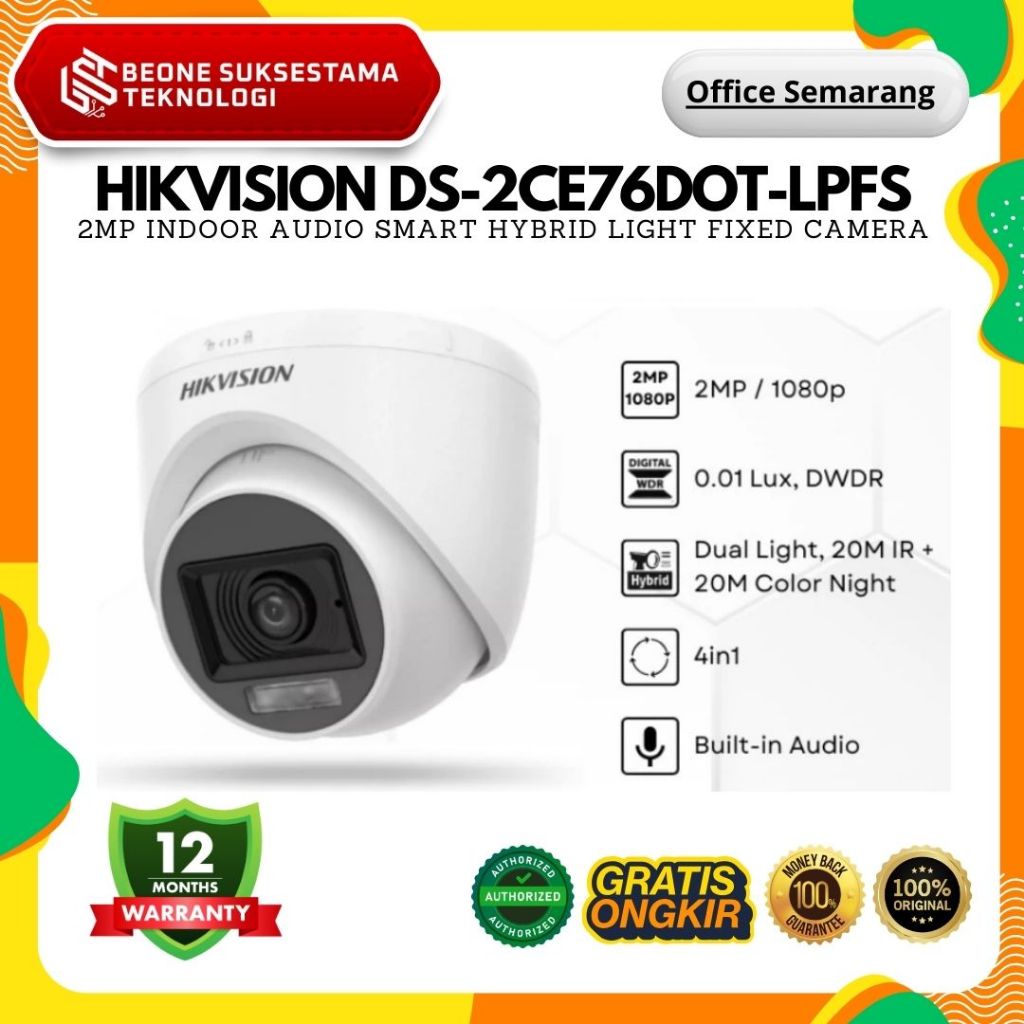 HIKVISION DS-2CE76D0T-LPFS 2MP INDOOR DUAL LIGHT+MIC HD CAMERA