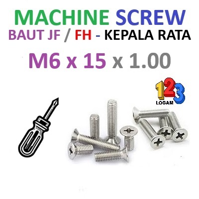 M6x15 mm JF FH สกรูหัวแบน P1.00 ไขควง +