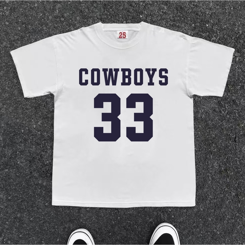 [HOT] BOOMBAP เสื้อยืดสไตล์อเมริกันเรโทร Oversize Original Trend COWBOYS33 พิมพ์ด้านบน| เสื้อยืดผู้ห