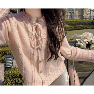 chatta - GILJA CARDI atasan lengan panjang wanita kardigan korea rajut motif kepang tali leher pink putih biru kuning merah marun