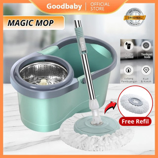 GOODBABY Alat Pel Lantai Mop Dengan Rol Praktis Kain Pel Putar Spin Mop Bucket Ultra Mop