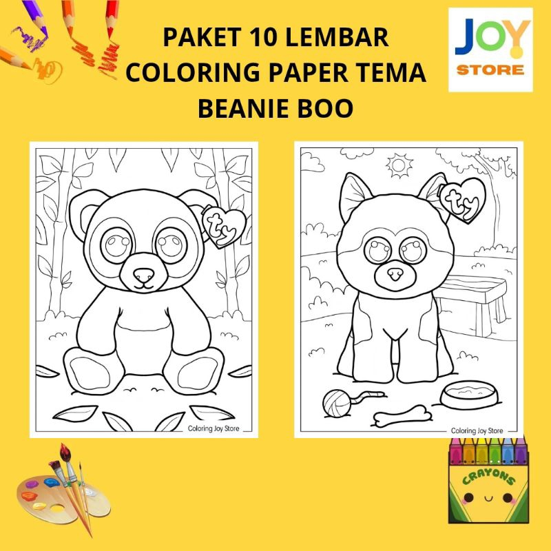 แพ็คเกจ 10 แผ่น กระดาษวาดภาพระบายสี Beanie Boo ตุ๊กตาหมีธีมน่ารัก ของเล่น ขนาด A4 150 แกรม - กระดาษร