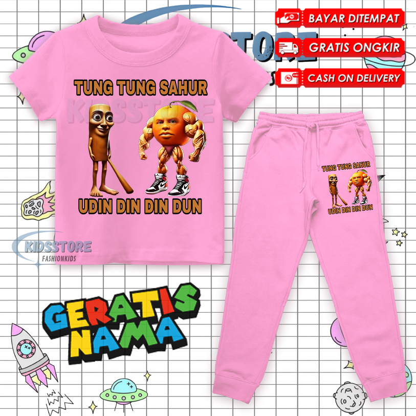 (ฟรีชื่อ) เสื้อยืดและจ็อกเกอร์ชุด TUNG UDIN DIN DIN DUN SAHUR BOYS AND GIRLS TUNG TUNG TUNG SAHUR UD