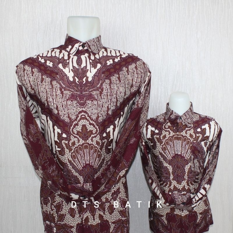 MERAH KATUN AB168.พรีเมี่ยม Maroon Cotton Batik คู่พ่อและลูกชายพร้อมซับใน (เด็ก Non-Lined)
