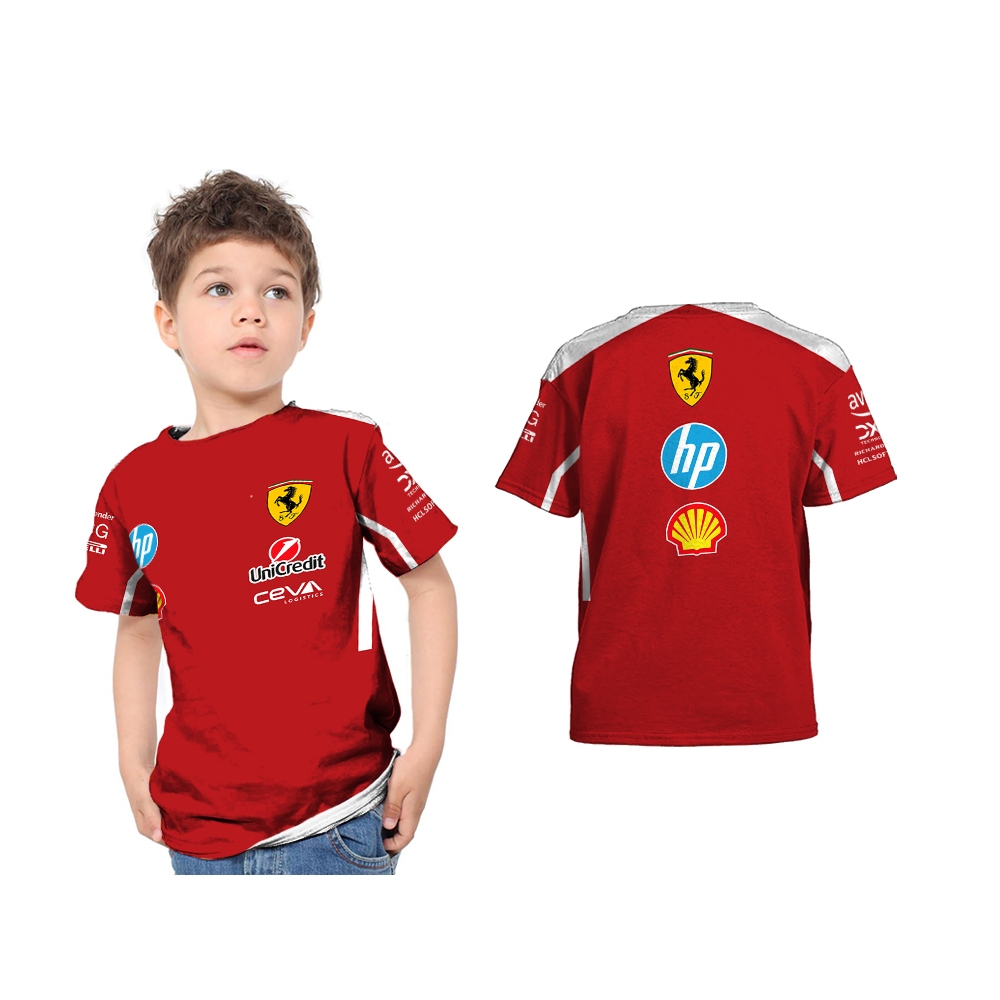 ใหม่ - เสื้อยืดเด็ก Jersey F1 Ferrari Team Version 2025 Custom Full Print ชื่อฟรี