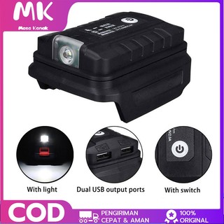 Adaptor Lampu Senter Senter USB Pengisi Daya Ponsel untuk Worx Orange 4 Pin Soket 20V Baterai Li-ion Power Bank Kipas Mobil Output Port Konverter Pengisi Daya Ponsel dengan Lampu Kerja LED, untuk Makita 18V Bateai