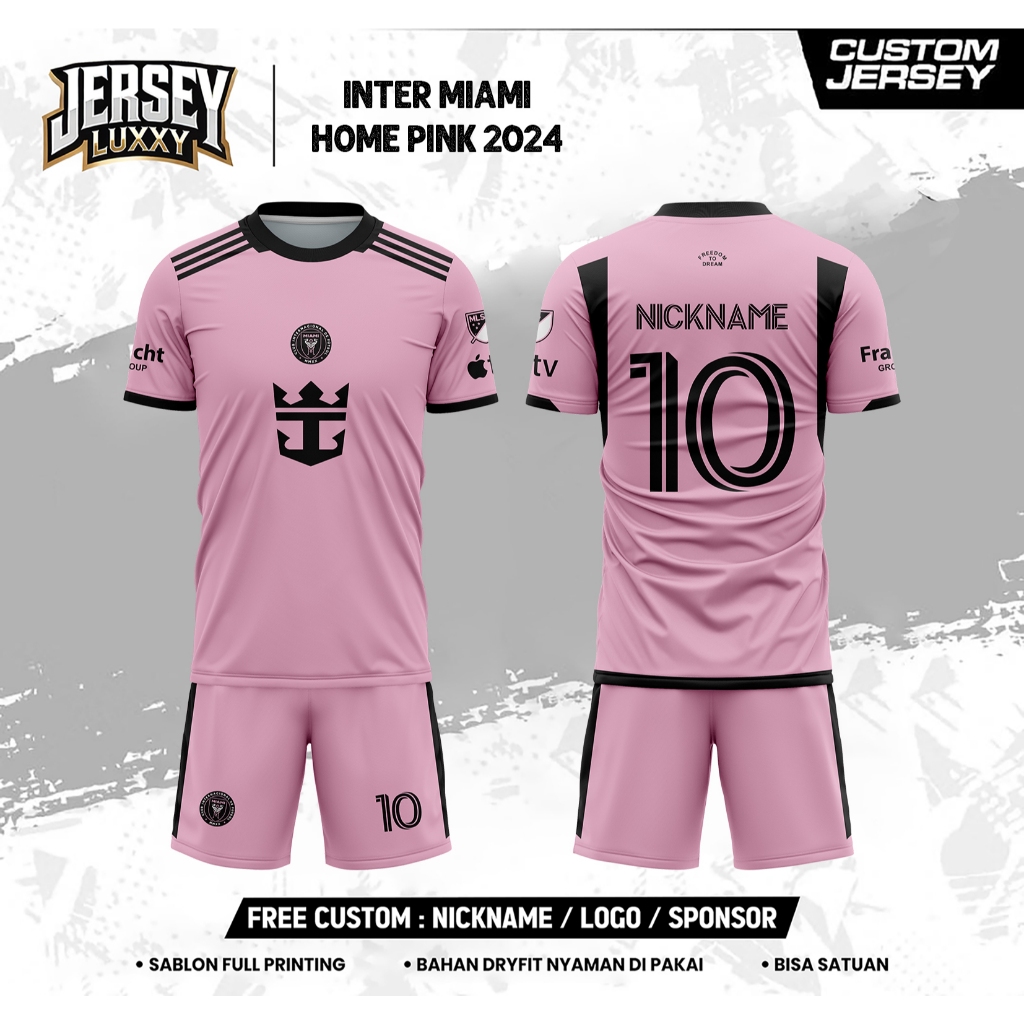 INT3RMIAMI H0ME P1NK 2024 เสื้อฟุตบอลสั้น _ ชื่อและหมายเลขแบบกําหนดเองฟรีสําหรับผู้ใหญ่และเด็ก