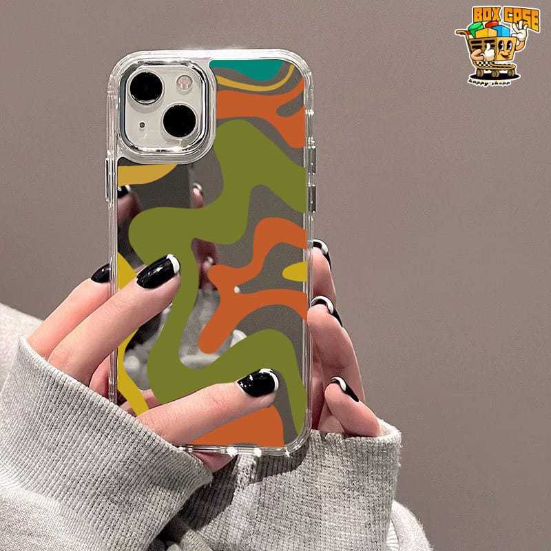 HP HIJAU MN583 สีเขียวสีส้ม Wavy Line Case สําหรับ Iphone 7 8 7plus X Xr 11 12 13 14 15 16 17 17 PRO