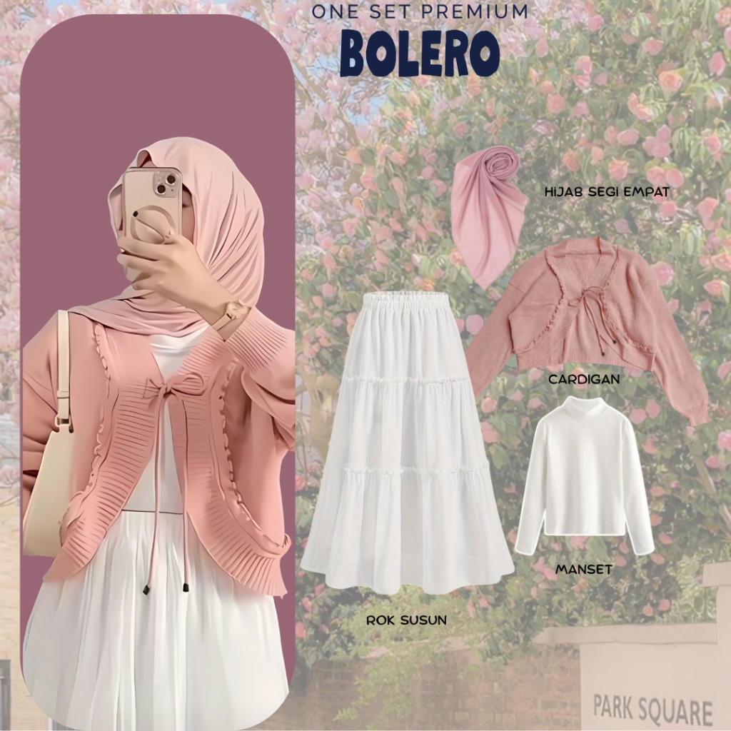Bolero One Set 4 in 1 College Street Beach Ngafe Selebgram Style เวอร์ชั่นเกาหลีล่าสุด (Hijab - เสื้