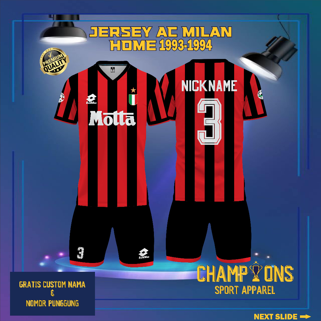 AC M1L4N H0ME 1993 1994 ชุดเสื้อตัวสั้นชื่อและหมายเลขแบบกําหนดเองสําหรับผู้ใหญ่และเด็ก