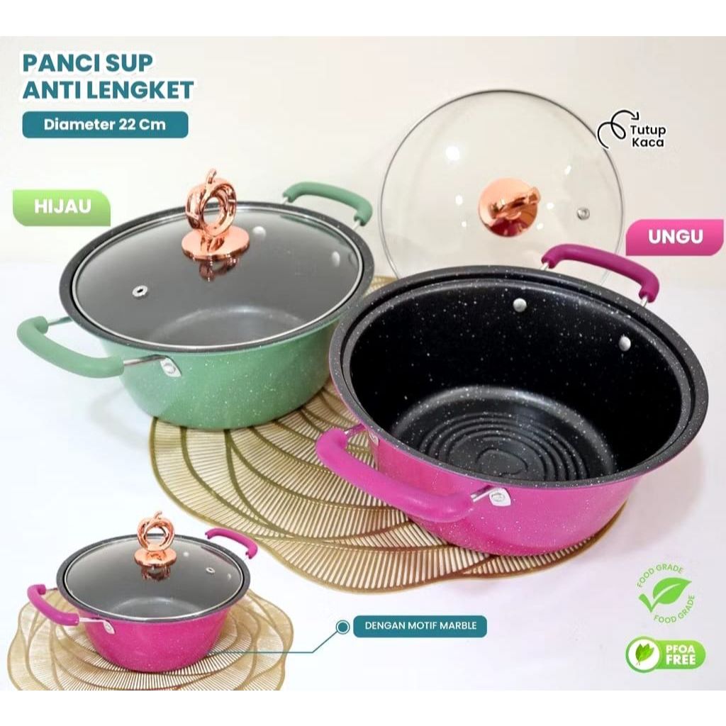 (AS) หม้อนม ENAMEL POT 22CM & 24CM พร้อมแก้วไม่ติด