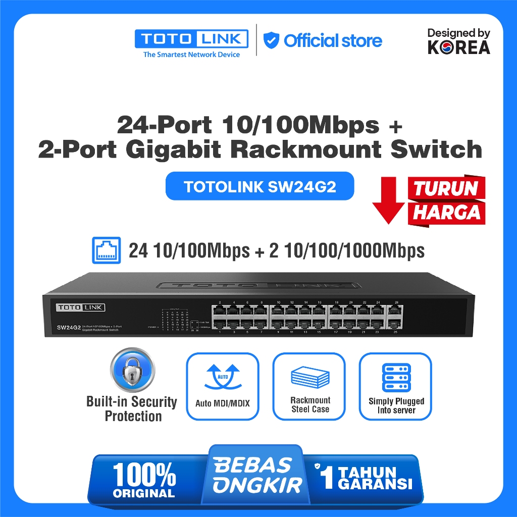 TOTOLINK SW24G2 24-Port 10/1000Mbps+2-Port Gigabit Rackmount Switch