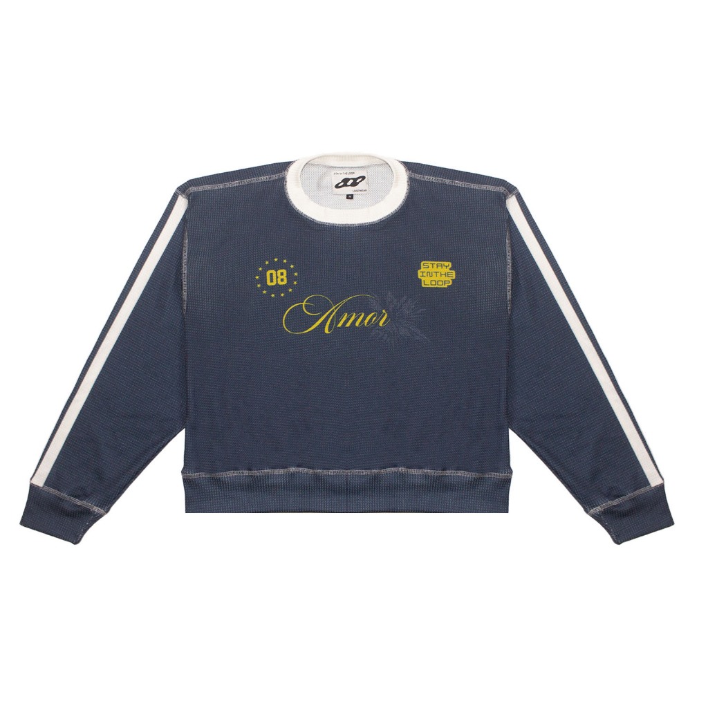 LOOP Amorline – Waffle Longs sleeve Oversize Boxy Crewneck Unisex Streetwear Skena ผู้ชายผู้หญิงเสื้