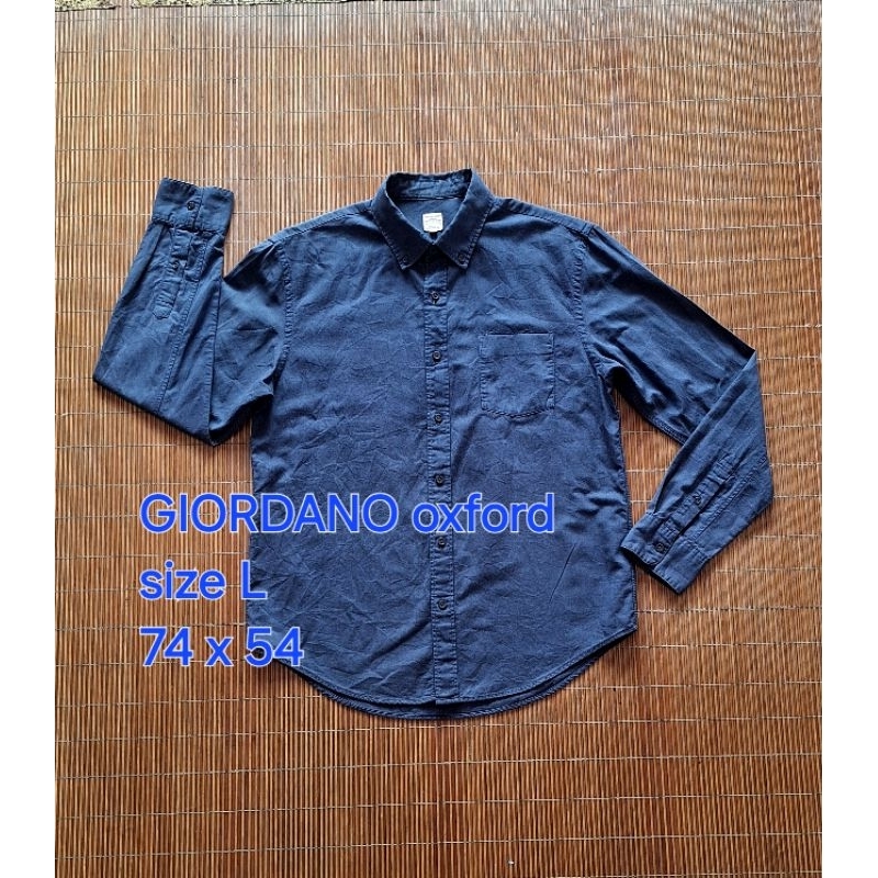 KEMEJA GIORDANO OXFORD Navy Shirt Plain Long Sleeve Official Casual Denim Button Down