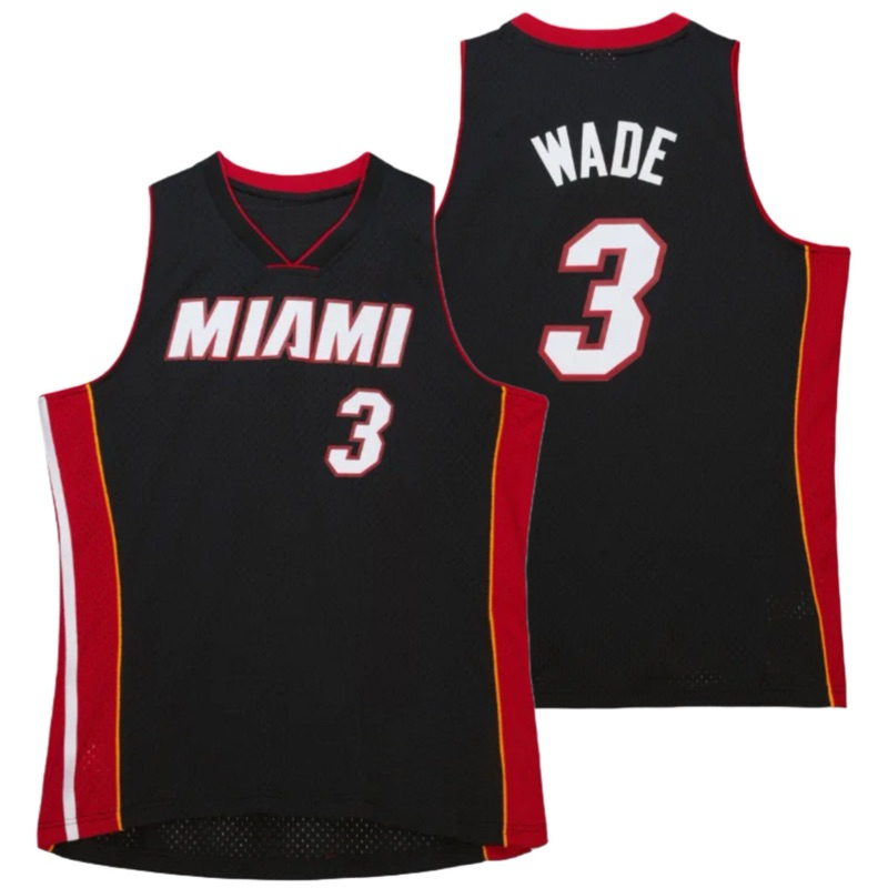 นําเข้า EMBROIDERY MIAMI HEAT 3 DWYANE WADE BLACK ICON BASKETBALL JERSEY