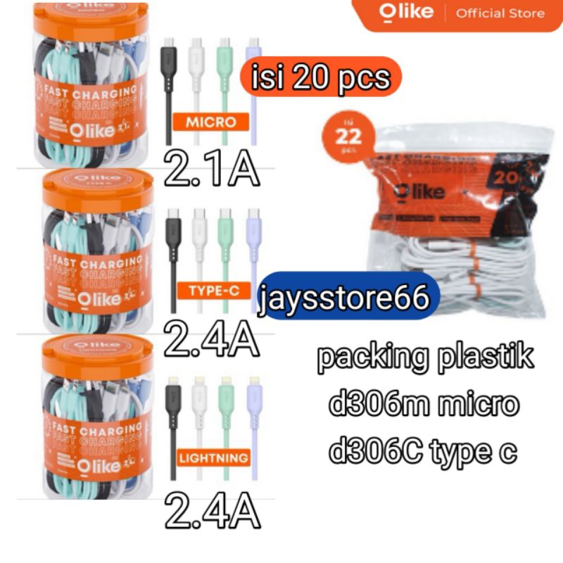 (1 JAR 20 ชิ้น) & (แพ็คพลาสติก 22 ชิ้น) OLIKE D306M MICRO & D306C & D306L สายเคเบิลข้อมูล