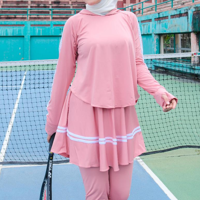 เสื้อผ้ามุสลิม | Melody Set Sport Hijab (กระโปรงเลคกิ้ง+ตัวนอก) | One Set Simple Teen Sport