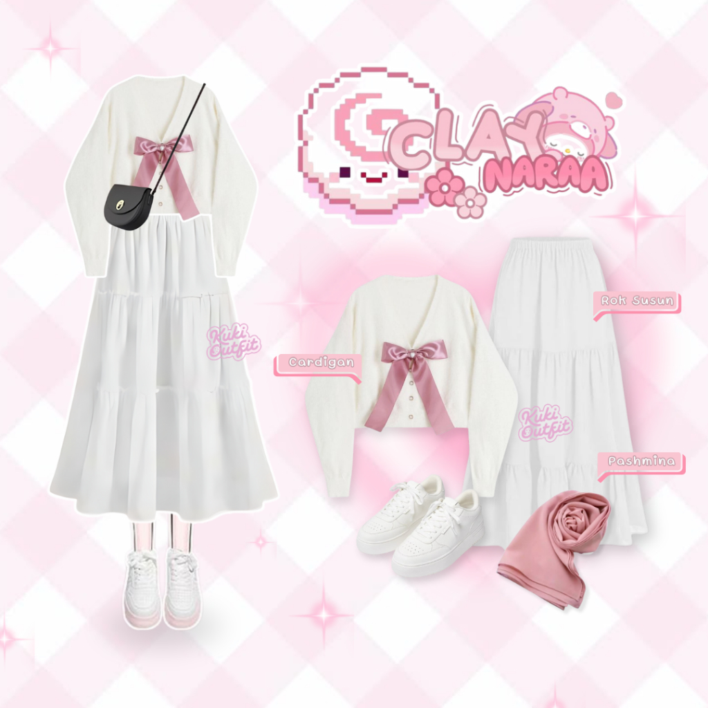 Naraa Best (Ribbon คาร์ดิแกน กระโปรงชั้น Bella Hijab) ชุดสไตล์เกาหลี ชุดทัวร์การเรียน - KK222