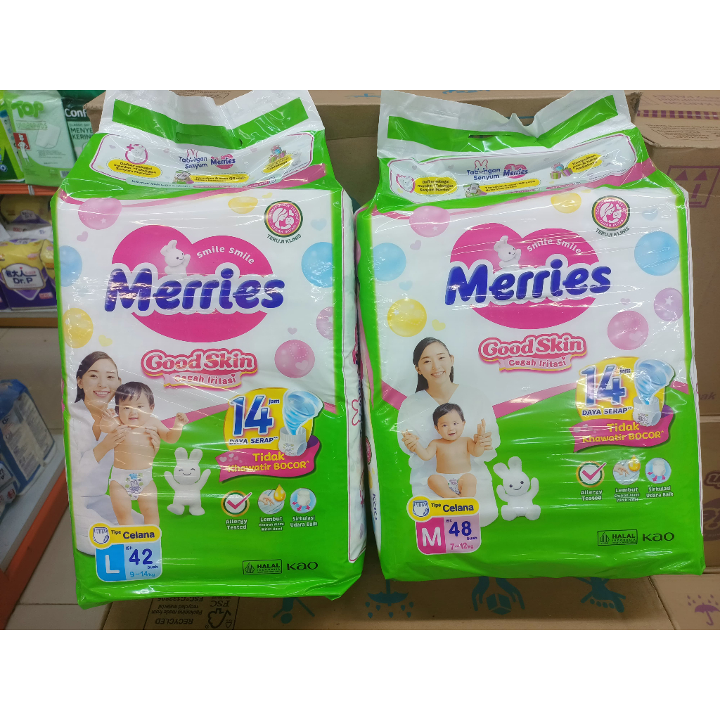MERRIES Pants Good Skin M48 L42 XL38 ผ้าอ้อมเด็กจัมโบ้ป้องกันการระคายเคือง Pampers Merries