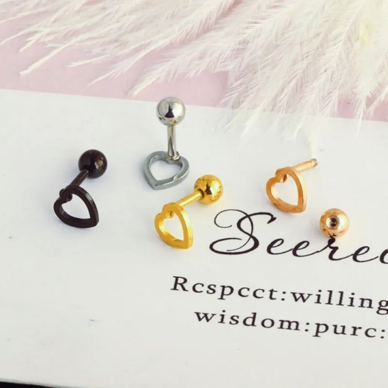 TITANIUM LOVE HOLLOW BARBEL EARRINGS / TITANIUM EAR BARBEL / TITANIUM EAR EARRINGS / TITANIUM LOVE H