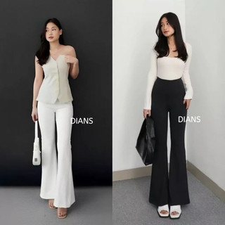 DIANS - Celana Fit And Flare Pants Cutbray Scuba Pinggang Highwaist Bahan Stretch Elastis Kulot