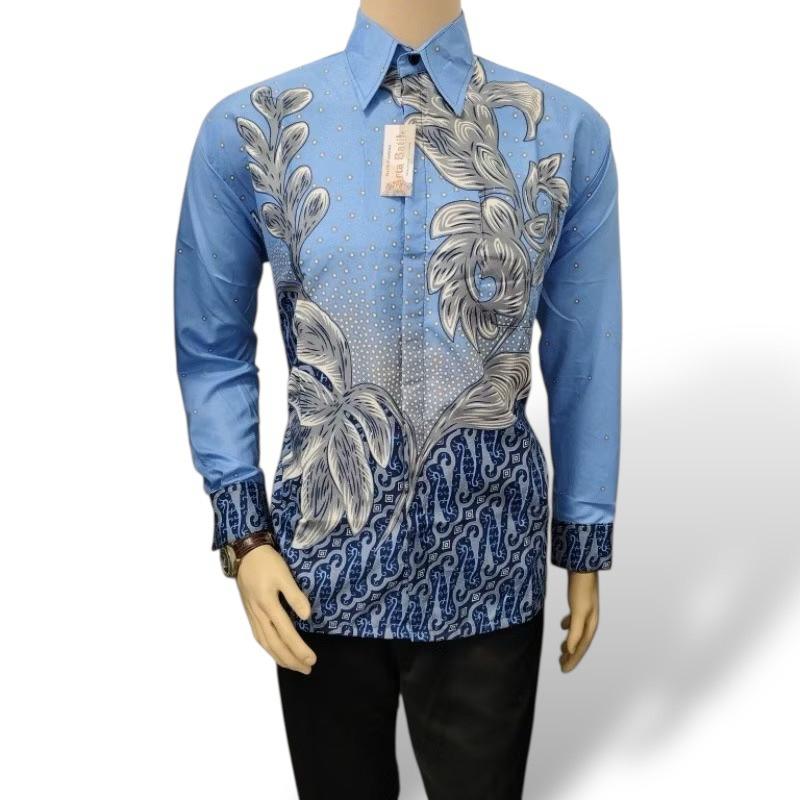 KEMEJA เสื้อเชิ้ตผ้าบาติกผู้ชายแขนยาวระดับพรีเมียม | Fine batik เสื้อ denim orchid motif l premium b