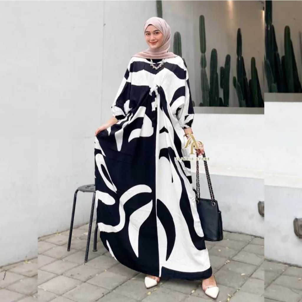 Rania Kaftan Rayon Premium by Kaftan Store - Maxi Jumbo Dress Batik Cow Motif Nursing Long Sleeve Ei