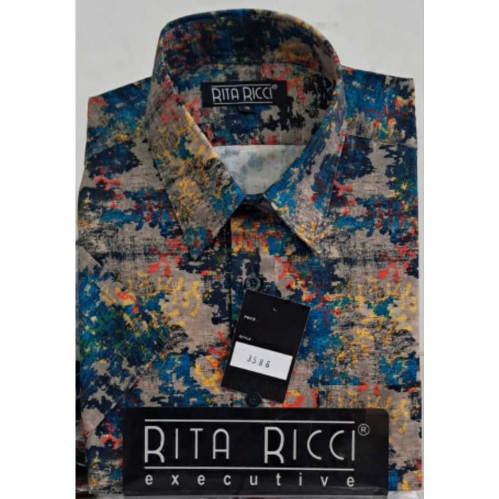 KATUN KEMEJA Rita Ricci Executive Abstract Motif Shirt DIGITAL PRINT Full Cotton Regular Fit to big 