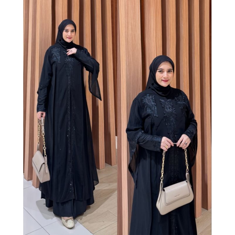 HITAM TURKEY ABAYA GAMIS EMBROIDERED RAFFLESIA สีดําและสี