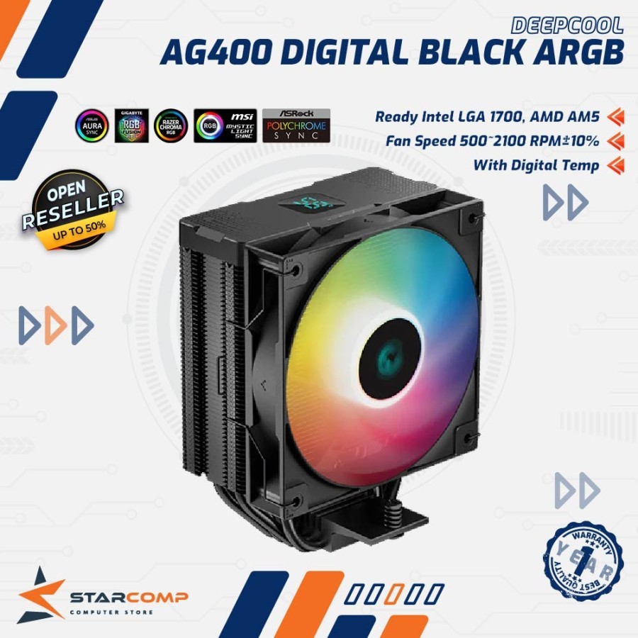 DEEPCOOL AG400 DIGITAL BLACK ARGB CPU COOLER